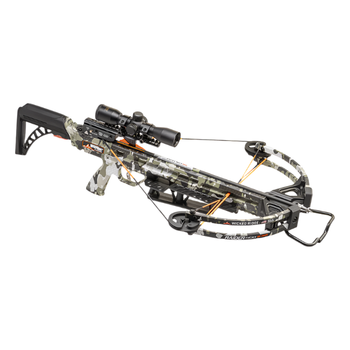 Balestra Wicked Ridge Compound Raider 400 De-Cock Rope Sled Calcio regolabile Mirino Pro-View
