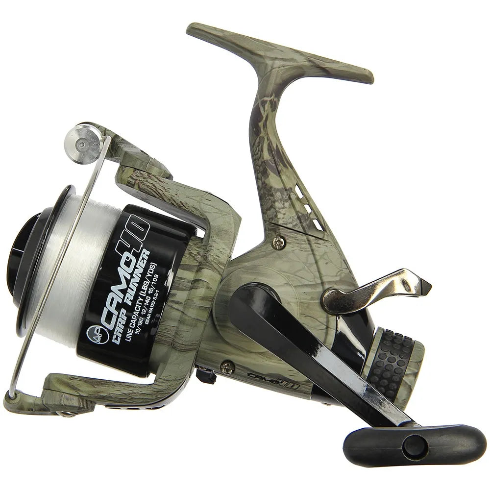 Angling Pursuits Camo 40 - 3BB Carp Runner Reel with 12lb Line and Spare Spool