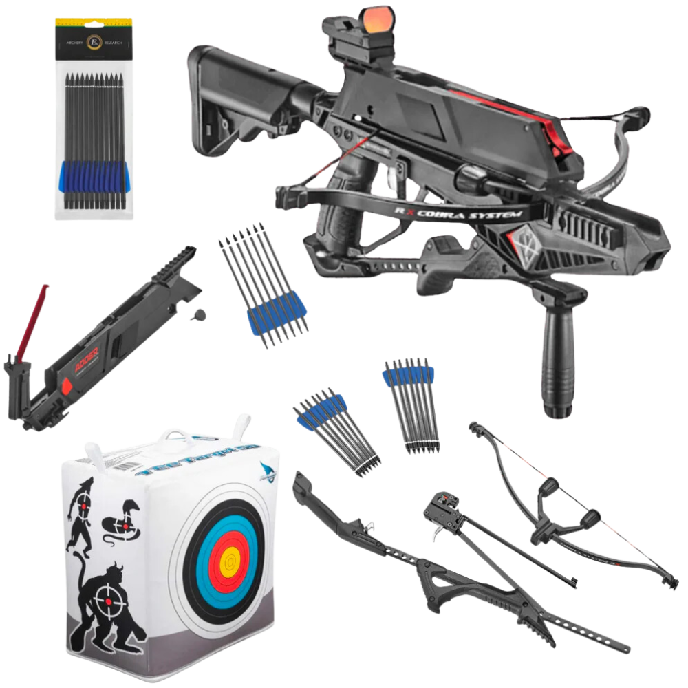 Crossboad Loading Machine EK Archery Cobra RX Adder Self Loading 130lb Complete Crossbow Bundle ...